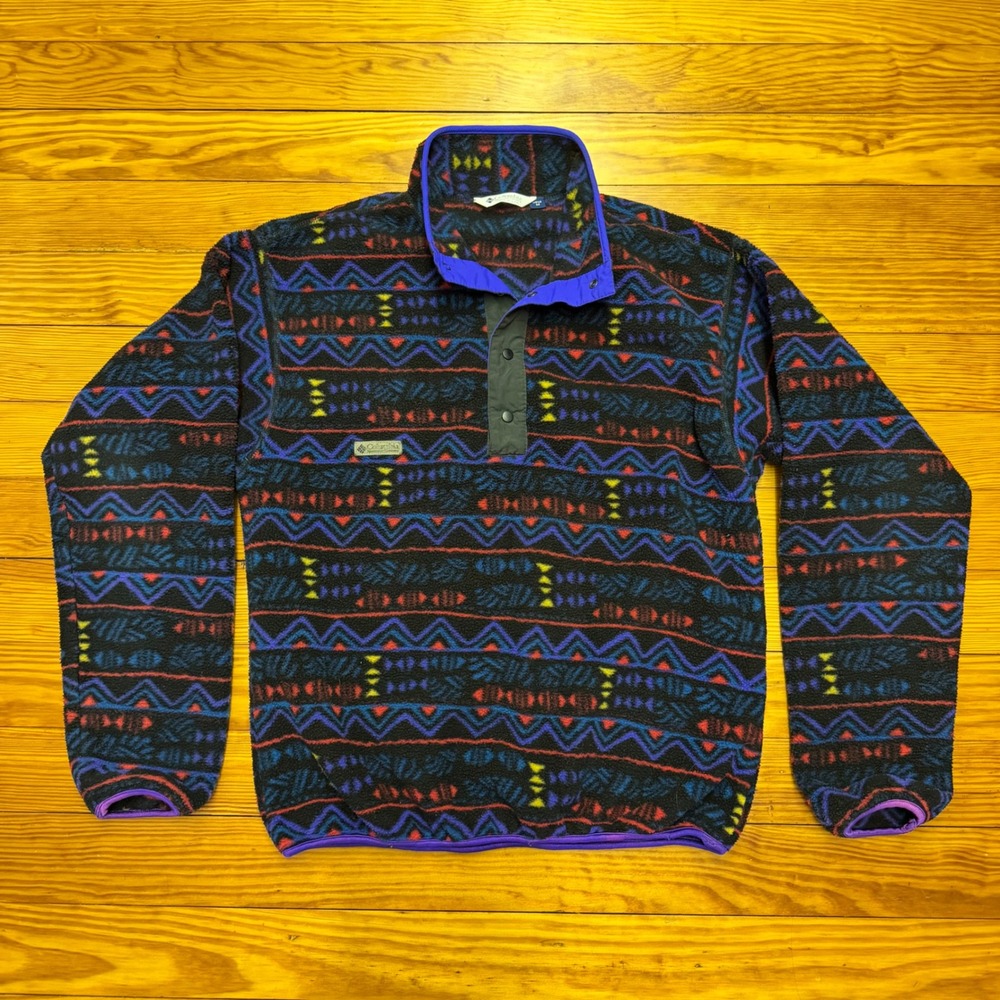 Vintage Columbia 1/4 Snap-T Fleece Pullover Men's Medium Aztec Geometric USA